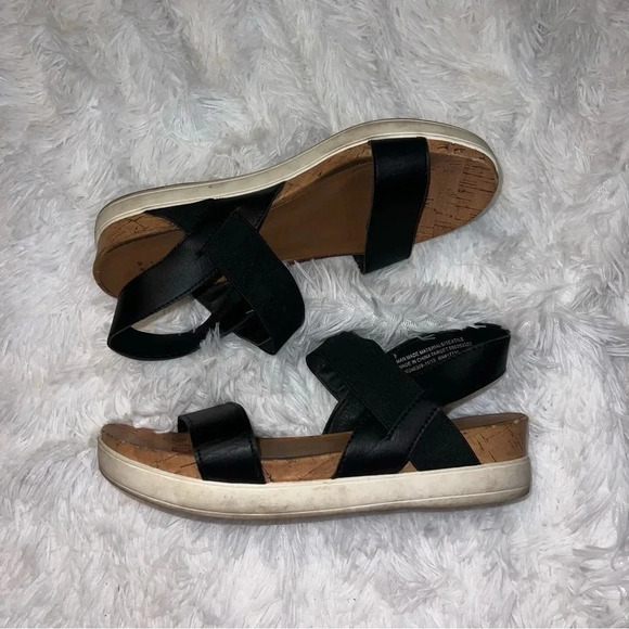 A New Day Black and Cork Strappy Sandals size 9 Ankle Strap - Picture 1 of 5
